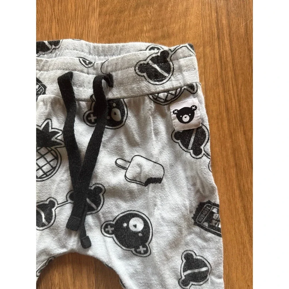 HUXBABY Baby Pants with Black Bear and Card Print